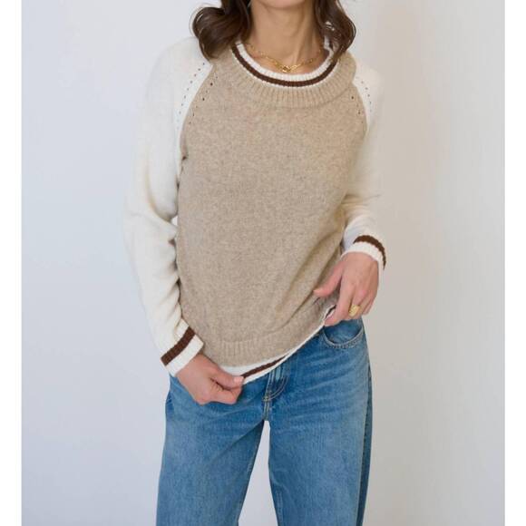 NEW CENTRAL PARK WEST olivia baseball sweater in beige